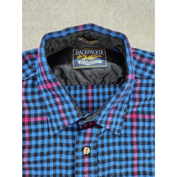 Vintage Backpacker‎ Shirt Mens XL Black Blue Plaid Flannel 90s Grunge Skater - Picture 3 of 15